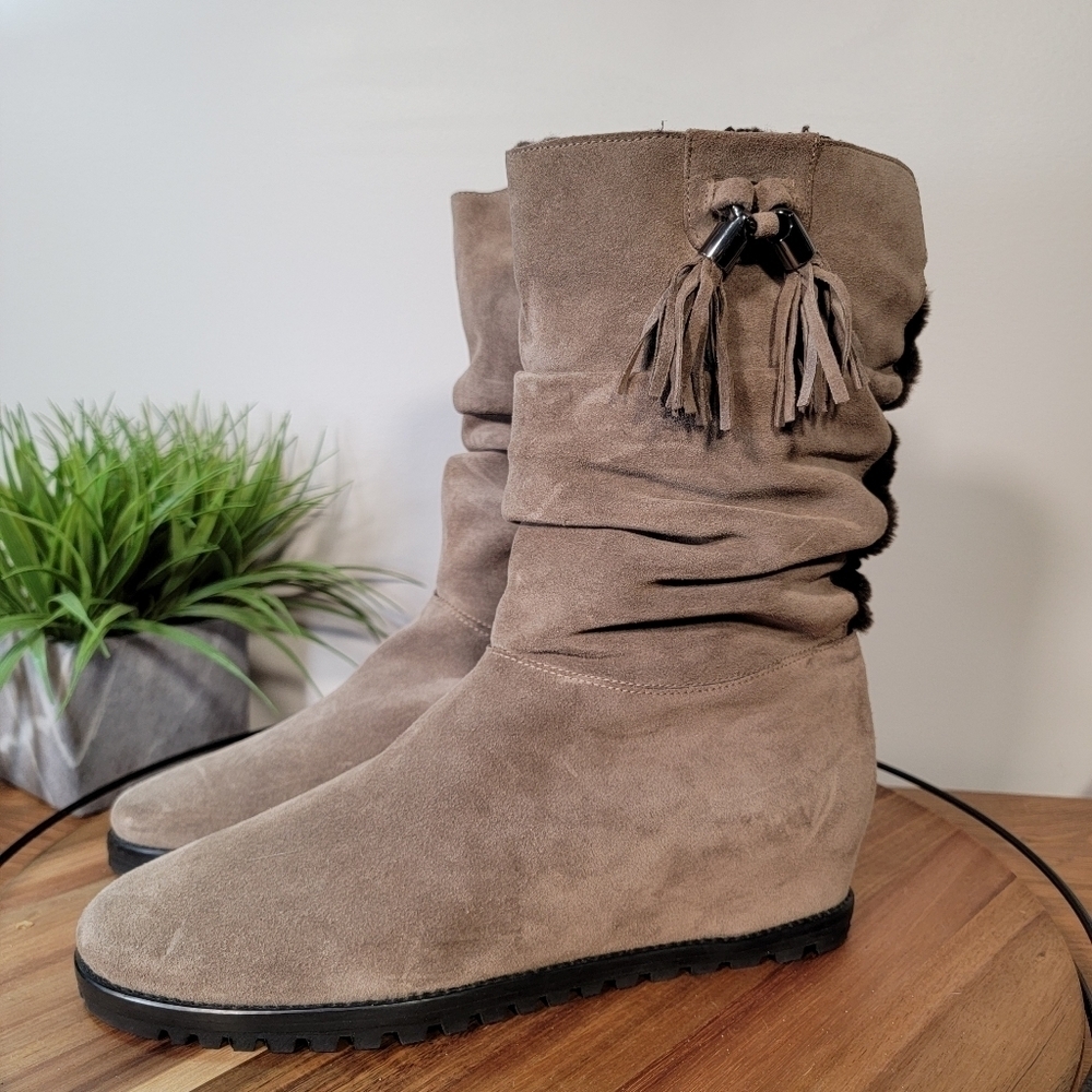 Stuart Weitzman Suede Hidden Wedge Slouch Faux Fu… - image 5